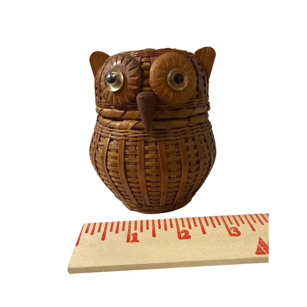 Vintage Mini Wicker Owl Basket Trinket Box 4